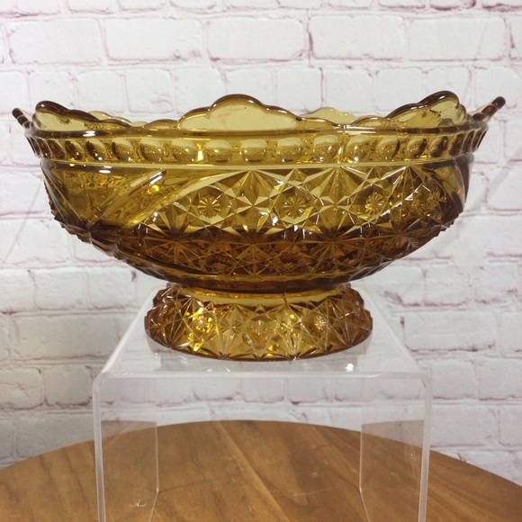 Vintage LG Wright Daisy and Buttons Amber Glass Pedestal Bowl - Picture 2 of 7